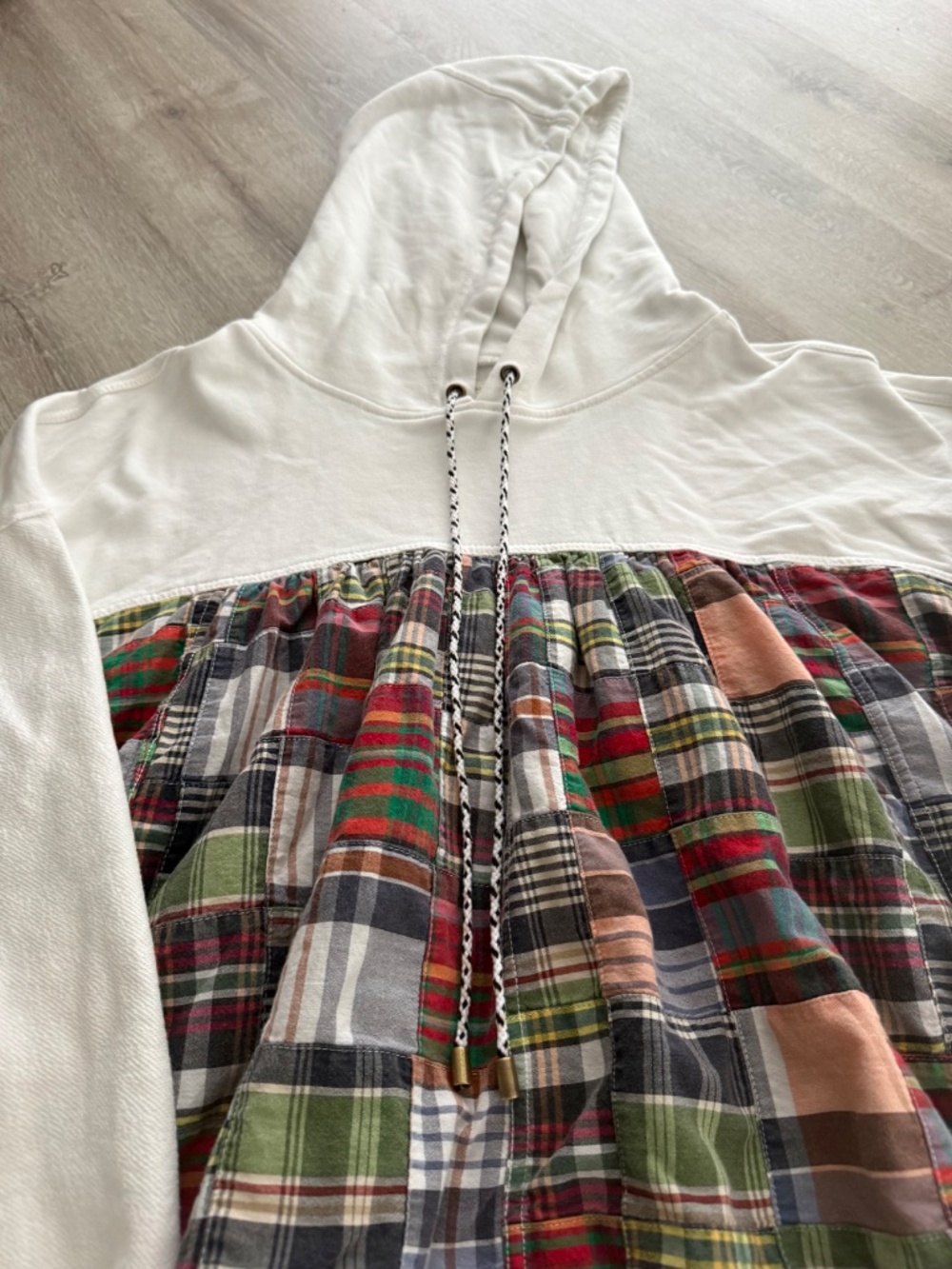 ANTHROPOLOGIE Pilcro Women’s Cotton Hooded Plaid & White Top XL - Picture 3 of 10